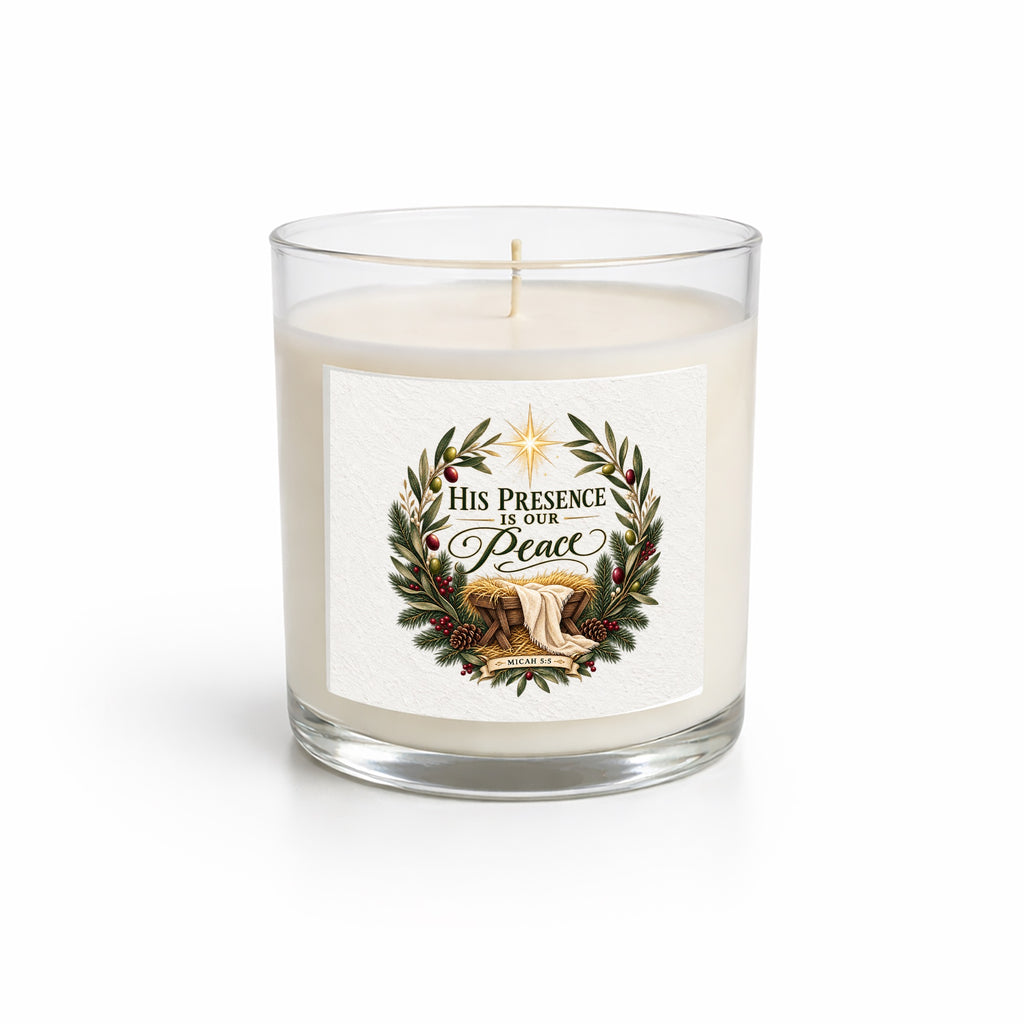 His Presence Is Our Peace  Clear Glass Candle 12.5oz