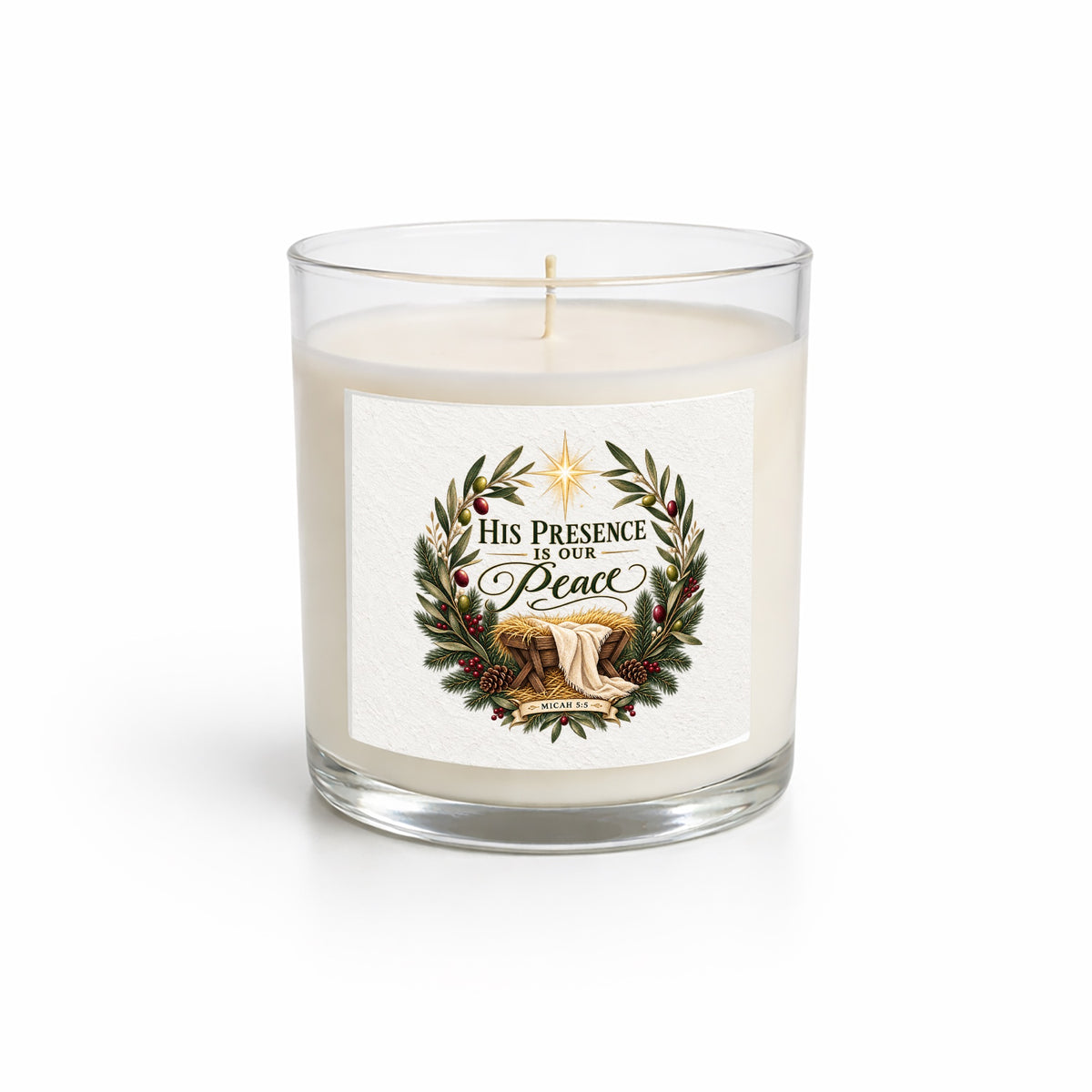 His Presence Is Our Peace  Clear Glass Candle 12.5oz