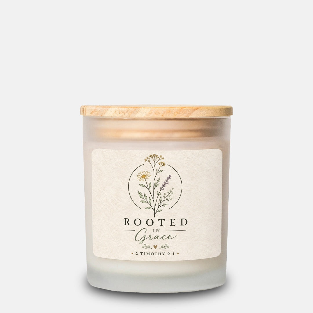 Rooted In Grace Candle Frosted Glass (Hand Poured 11 oz)