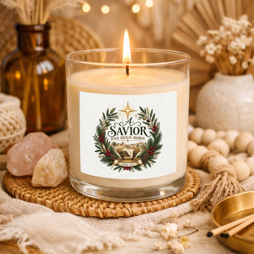 A Savior Has Been Born Clear Glass Candle 12.5oz