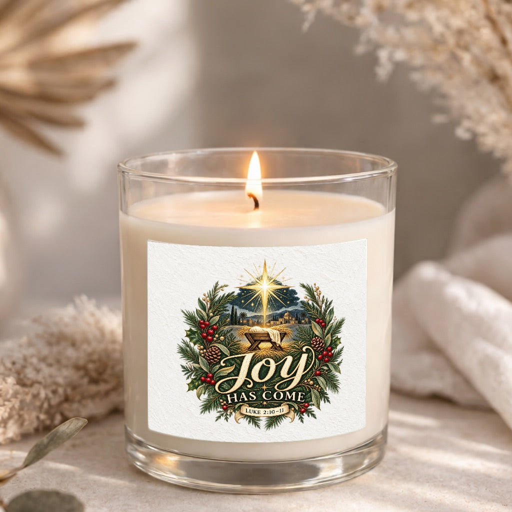 Joy Has Come Clear Glass Candle 12.5oz