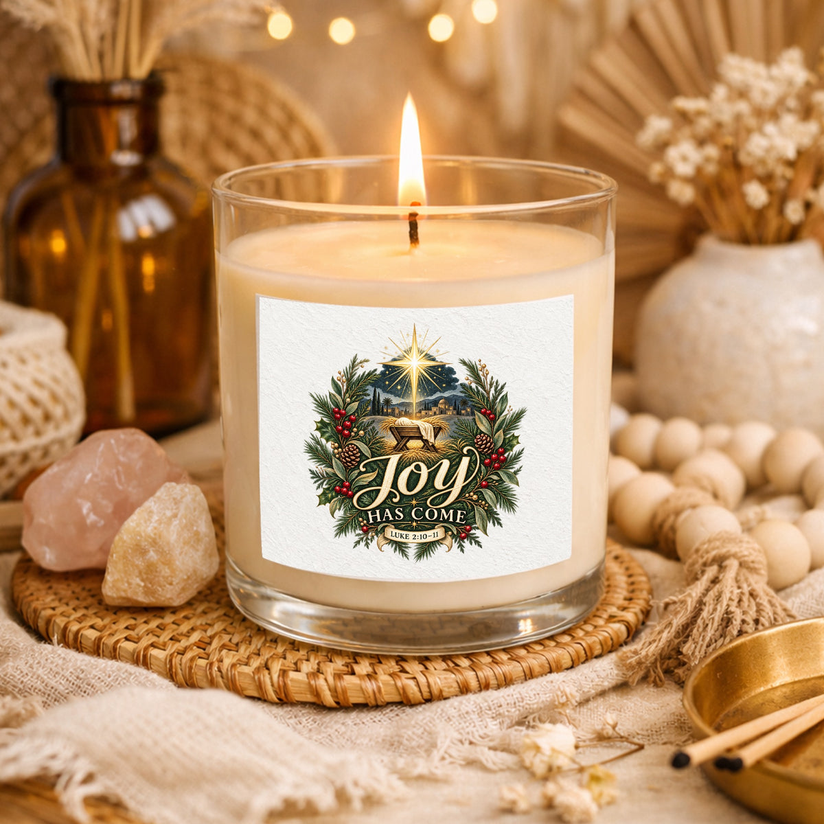 Joy Has Come Clear Glass Candle 12.5oz