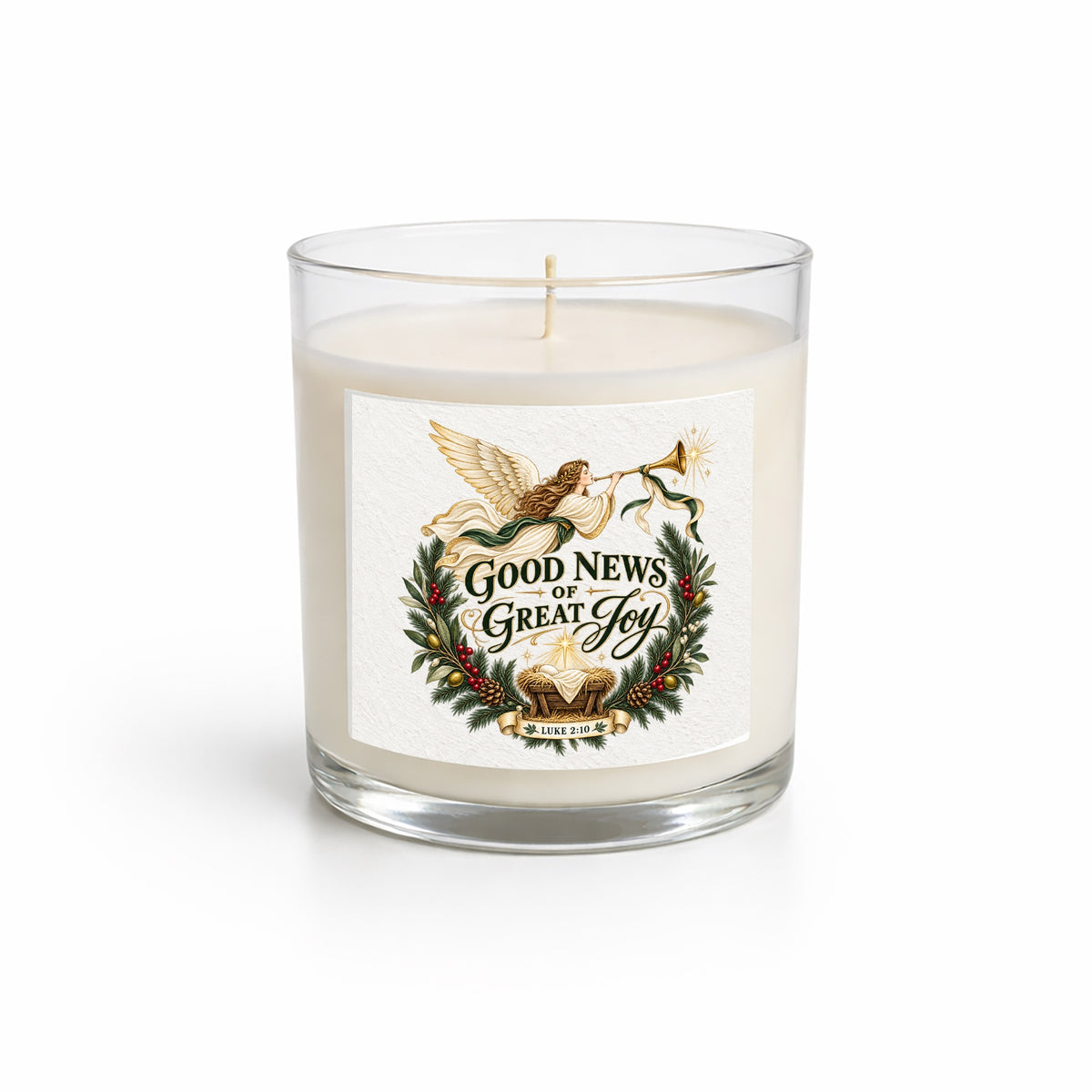 Good News Of Great Joy  Clear Glass Candle 12.5oz