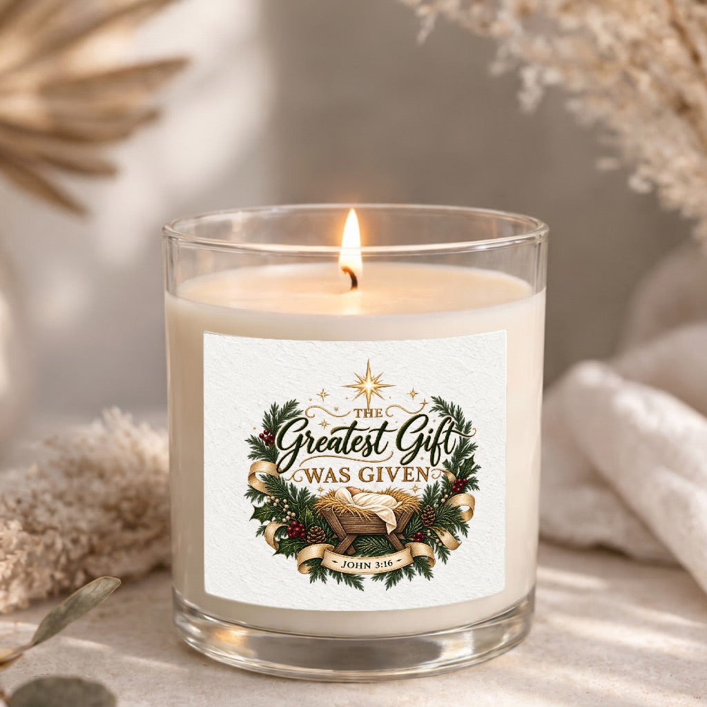 The Greatest Gift Was Given Clear Glass Candle 12.5oz