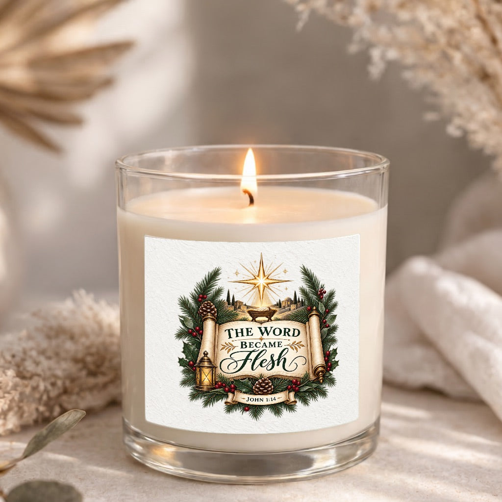 The Word Became Flesh Clear Glass Candle 12.5oz