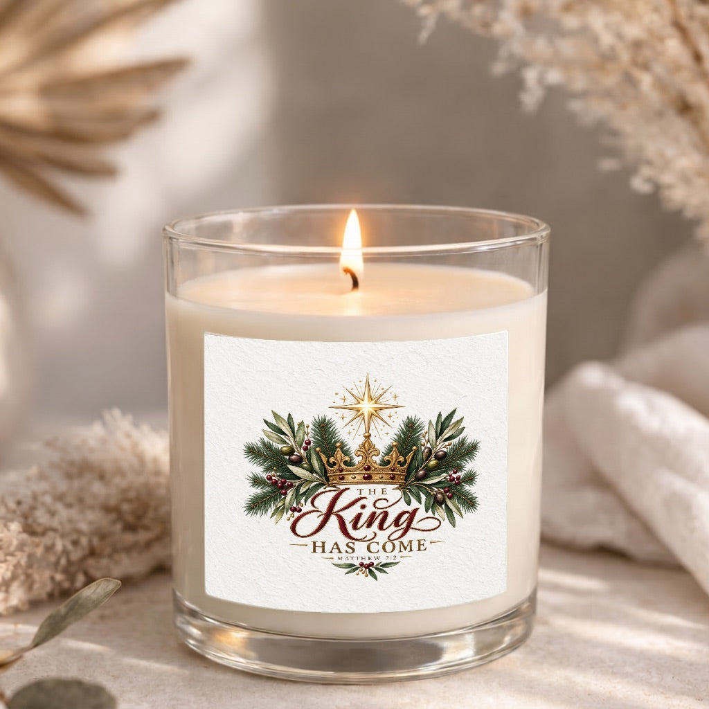 The King Has Come Clear Glass Candle 12.5oz