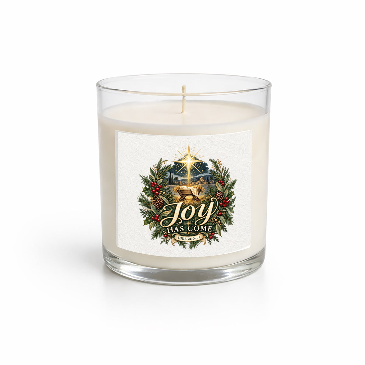Joy Has Come Clear Glass Candle 12.5oz