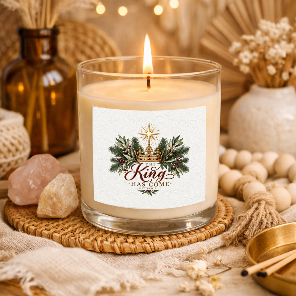 The King Has Come Clear Glass Candle 12.5oz