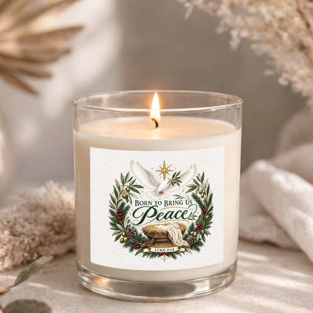 Born To Bring Us Peace  Clear Glass Candle 12.5oz