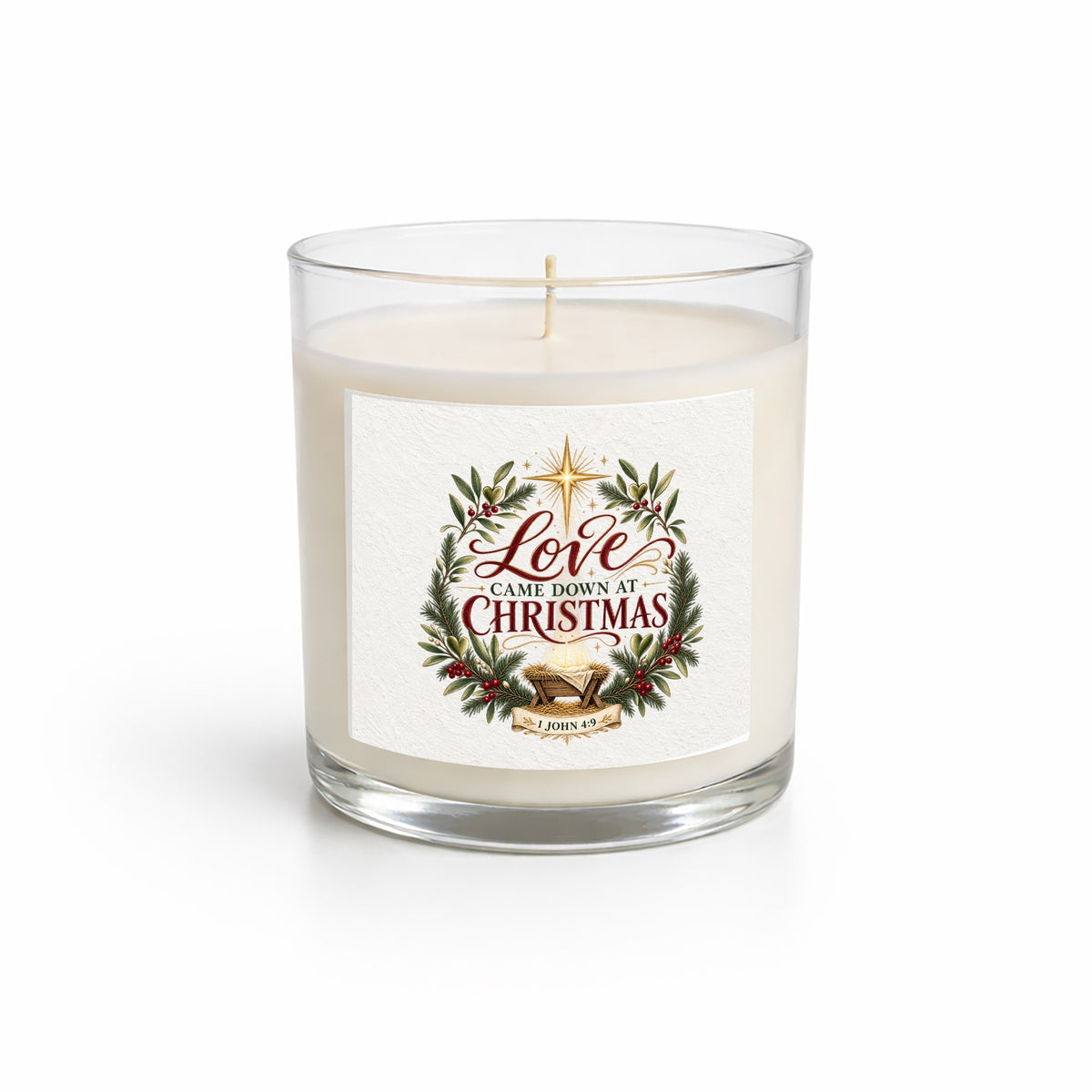 Love Came Down To Christmas Clear Glass Candle 12.5oz