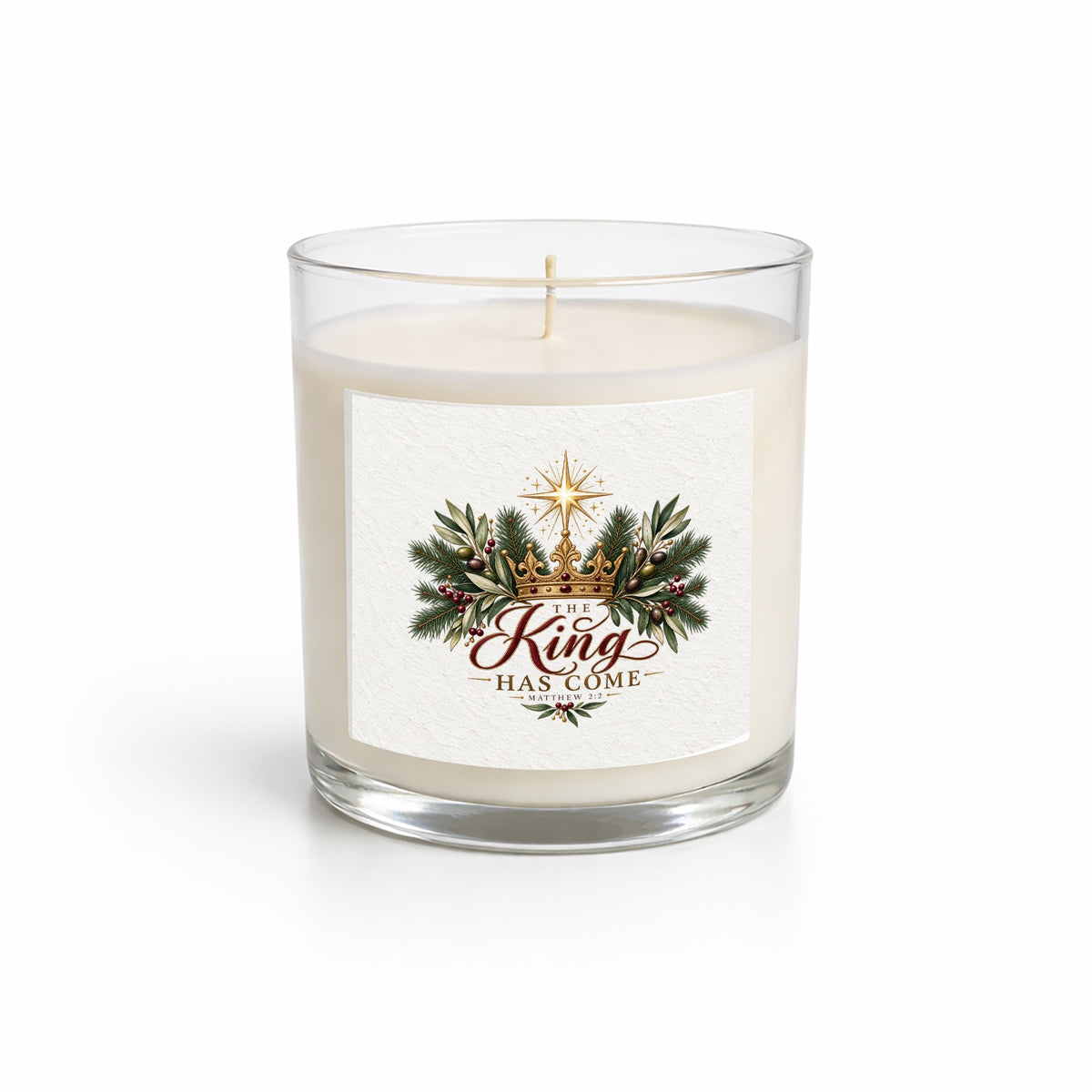 The King Has Come Clear Glass Candle 12.5oz