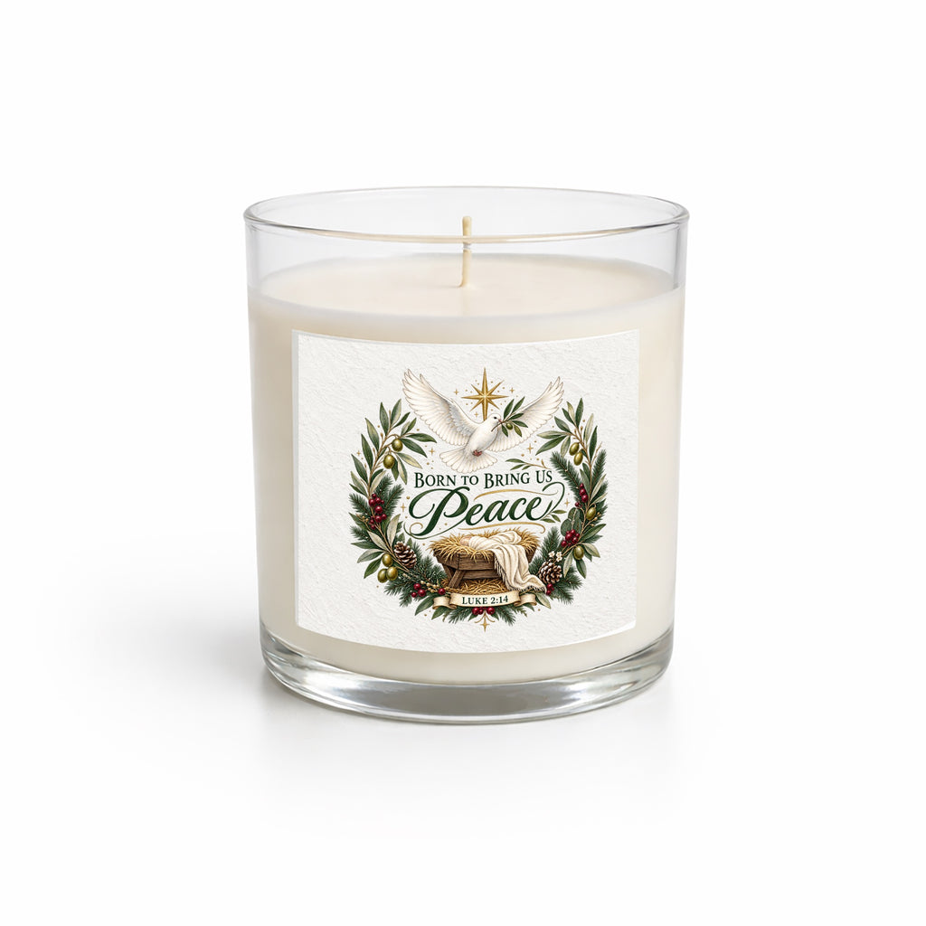 Born To Bring Us Peace  Clear Glass Candle 12.5oz