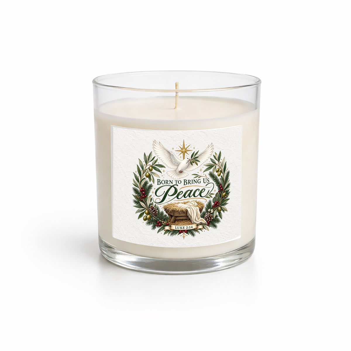 Born To Bring Us Peace  Clear Glass Candle 12.5oz