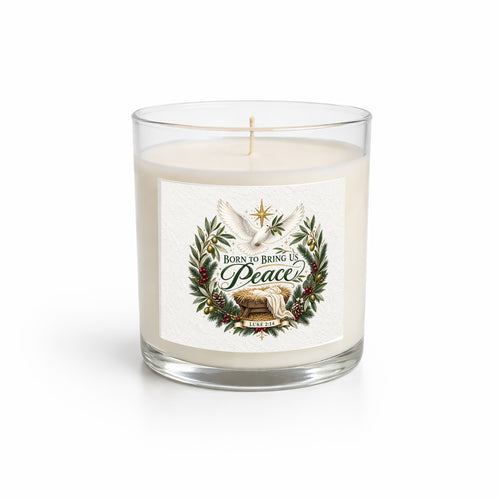 Born To Bring Us Peace  Clear Glass Candle 12.5oz
