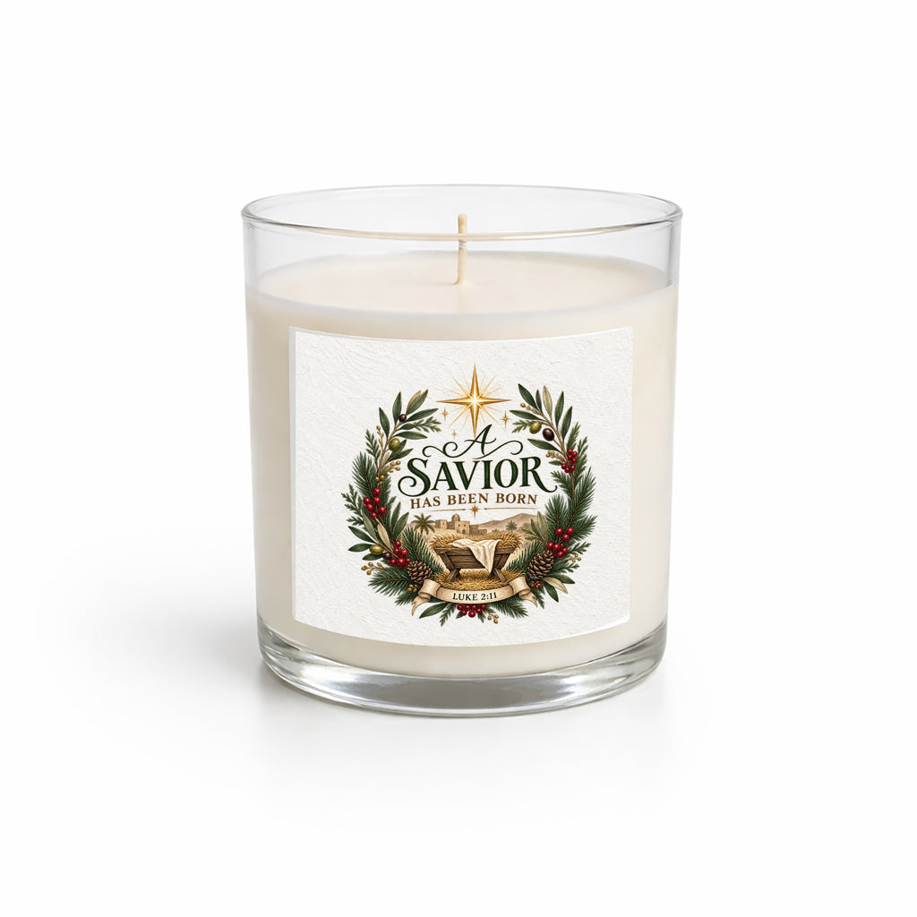 A Savior Has Been Born Clear Glass Candle 12.5oz
