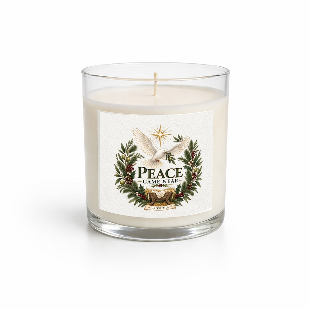 Peace Came Near Clear Glass Candle 12.5oz
