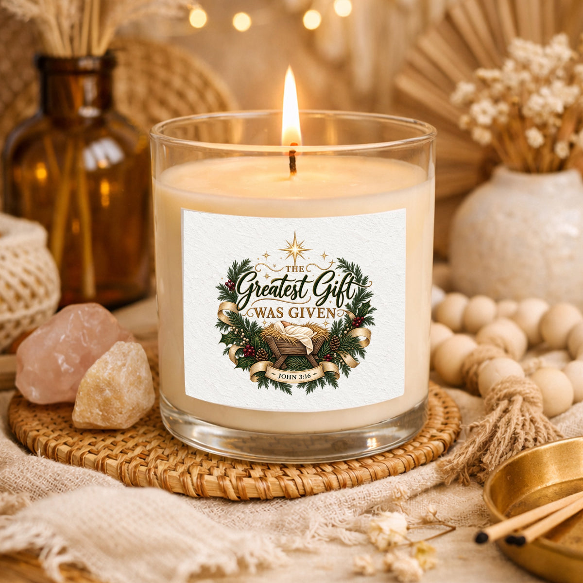 The Greatest Gift Was Given Clear Glass Candle 12.5oz