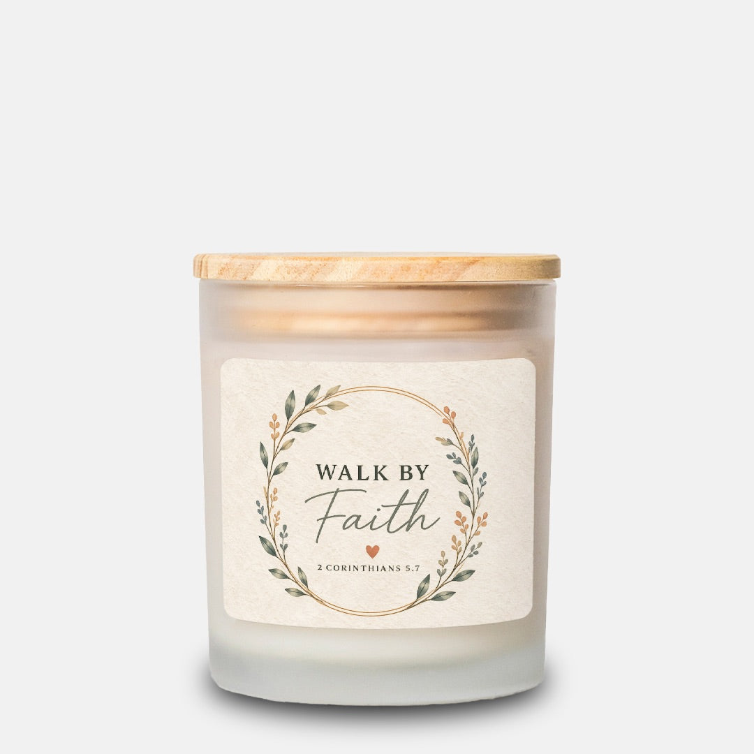 Walk By Faith Candle Frosted Glass (Hand Poured 11 oz)