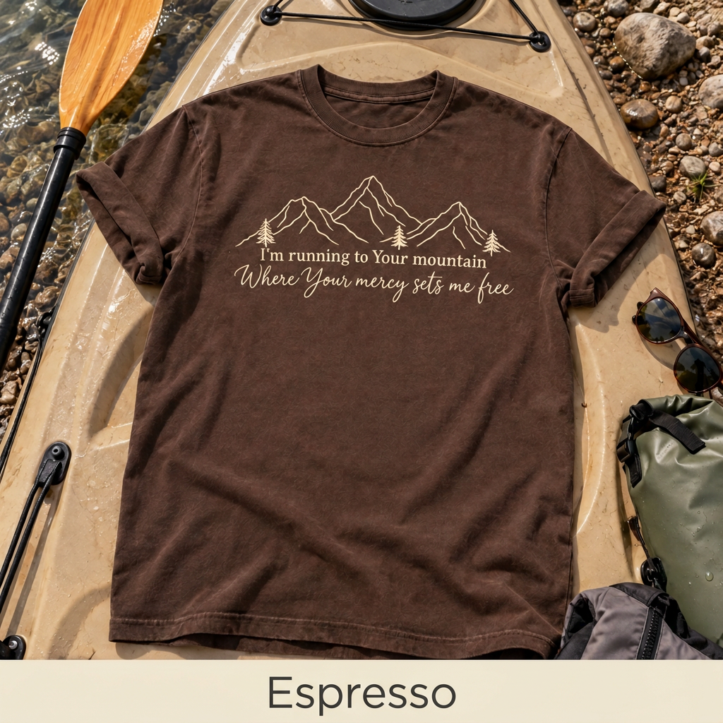 Mercy Sets Me Free T-shirt in Espresso, labeled Espresso